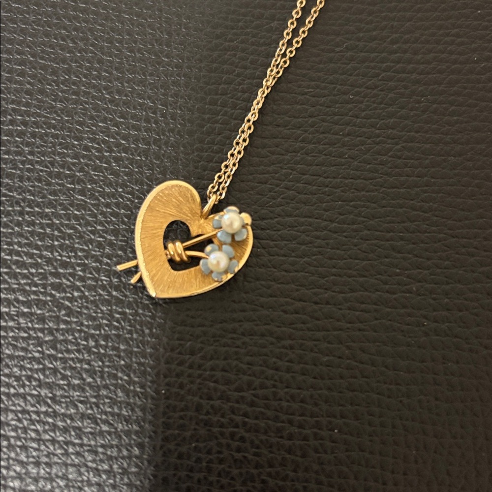 Vtg Krementz Heart Shaped Forget Me Knot Necklace View 2
